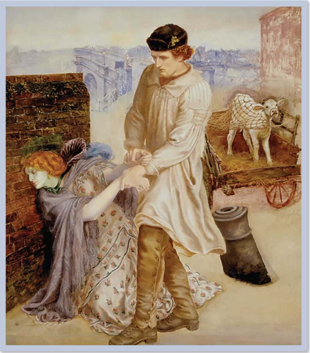 A man attempts to pick up a sleeping woman by her hands.