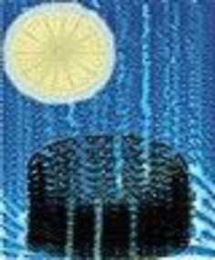 A painting of a black object and a yellow object depicting poetry.