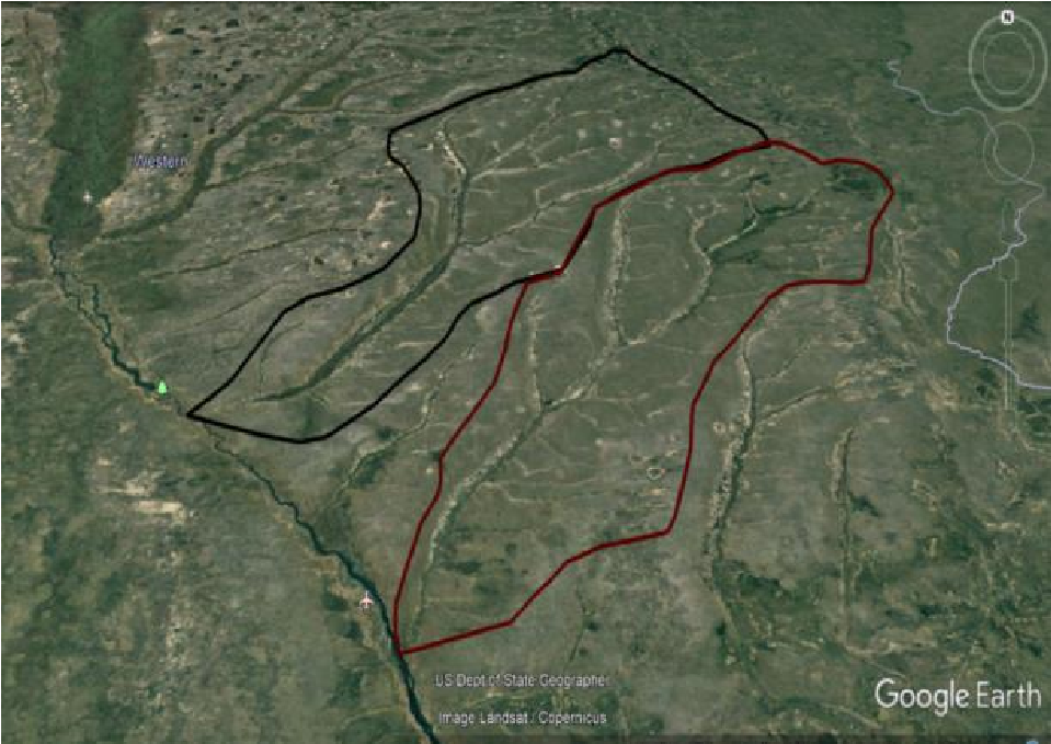 Google Earth image of the Zambezi River tributaries and their watersheds