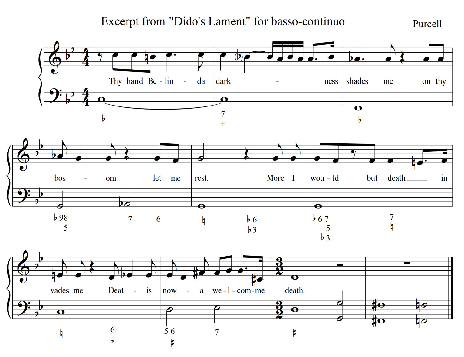 musical notes from dido's lament for basso-continuo