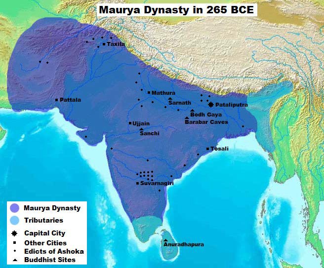 Map of Mauryan Empire during the reign of King Ashoka.