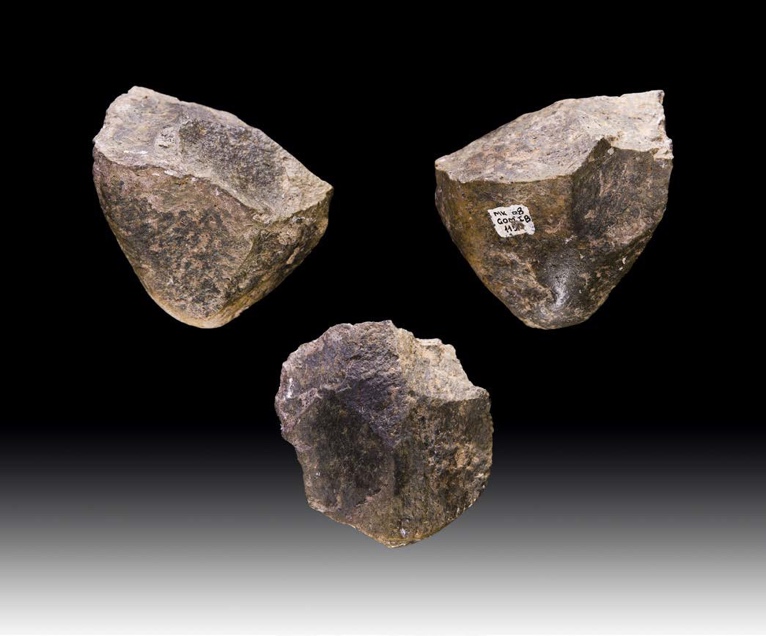 Three paleolithic chopper tools.