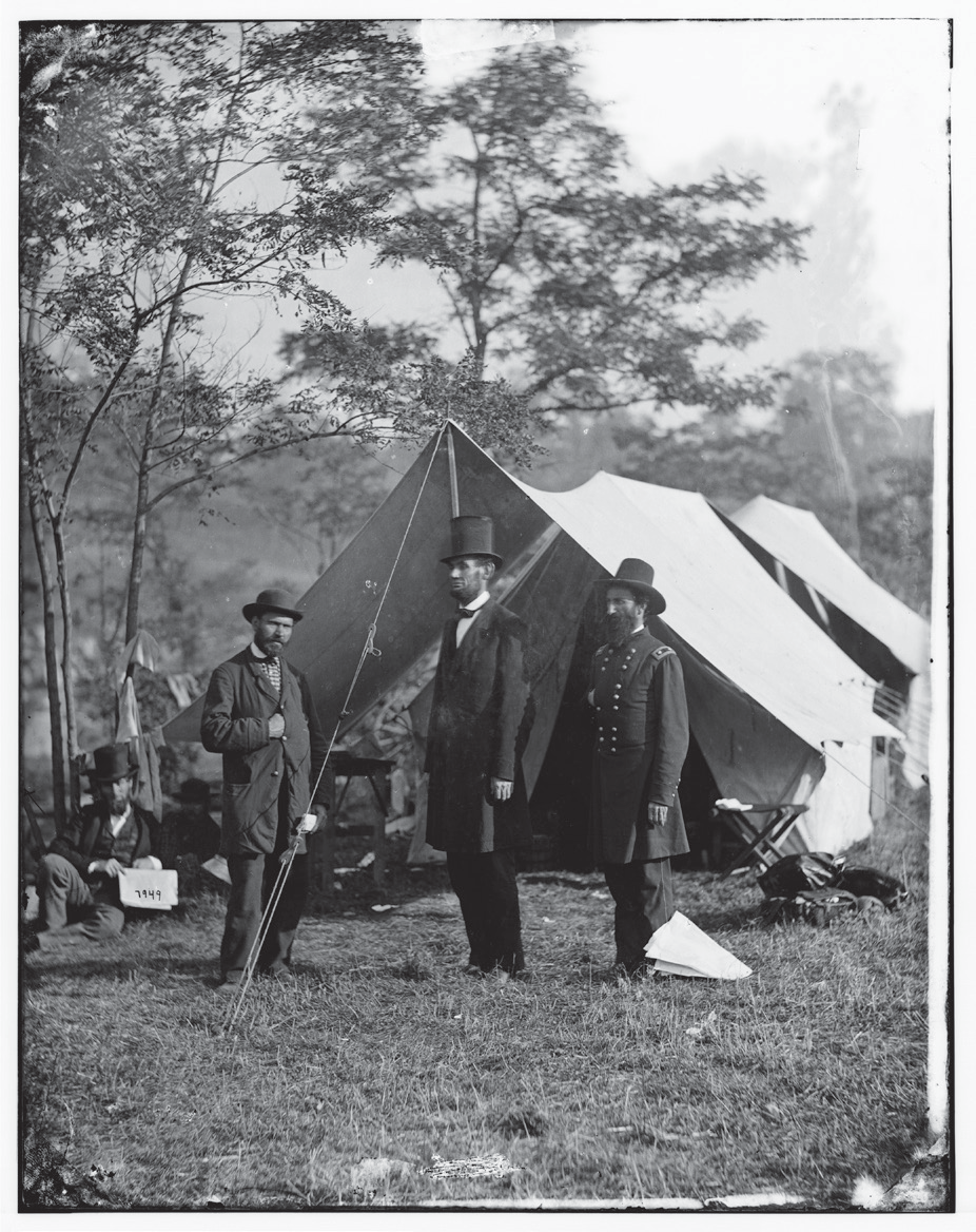 Photograph of Allan Pinkerton, President Abraham Lincoln, and Major General John A. McClernand 