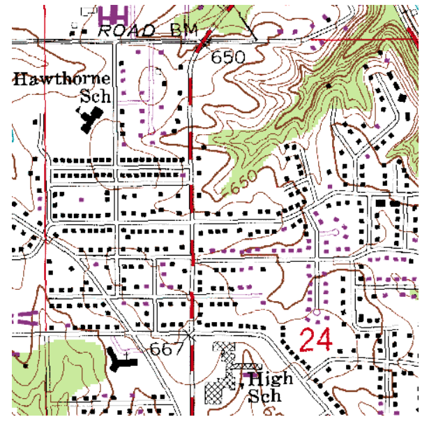 map of a populated area