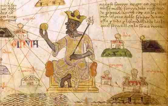 An image from the Catalan Atlas that demonstrates Mansa Musa’s reputation as the gold-laden king of Medieval Mali