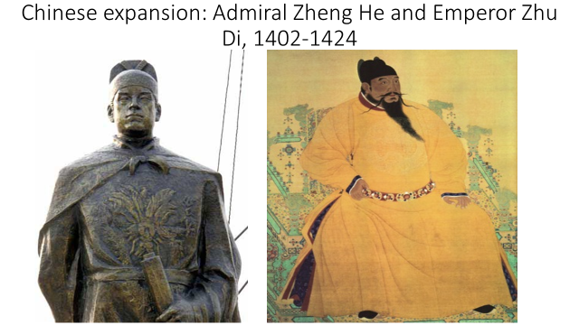 A sculpture of Admiral Zheng He and a drawing of Emporer Zhu Di from the Chinese Expansion