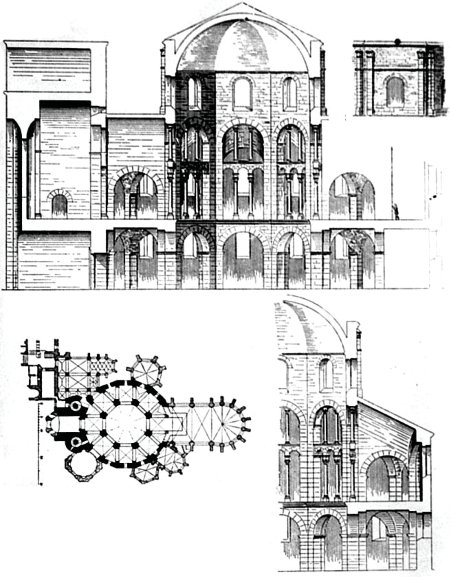 Cross-sections of the Palace Chapel of Aachen 