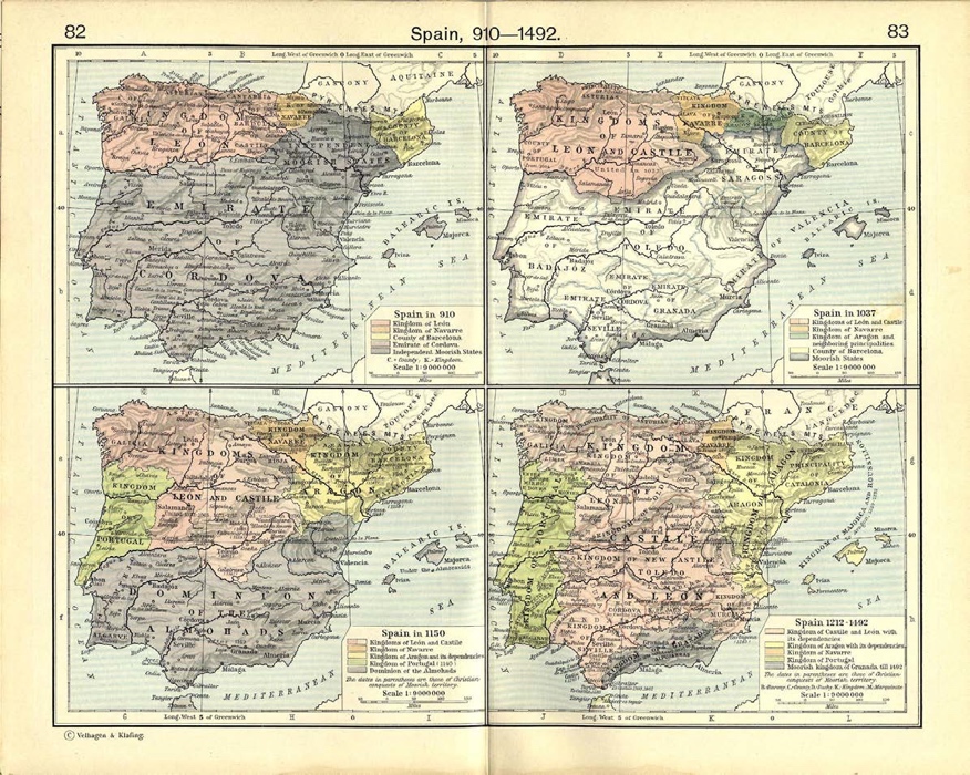 Map of Spain, progress of the Reconquista