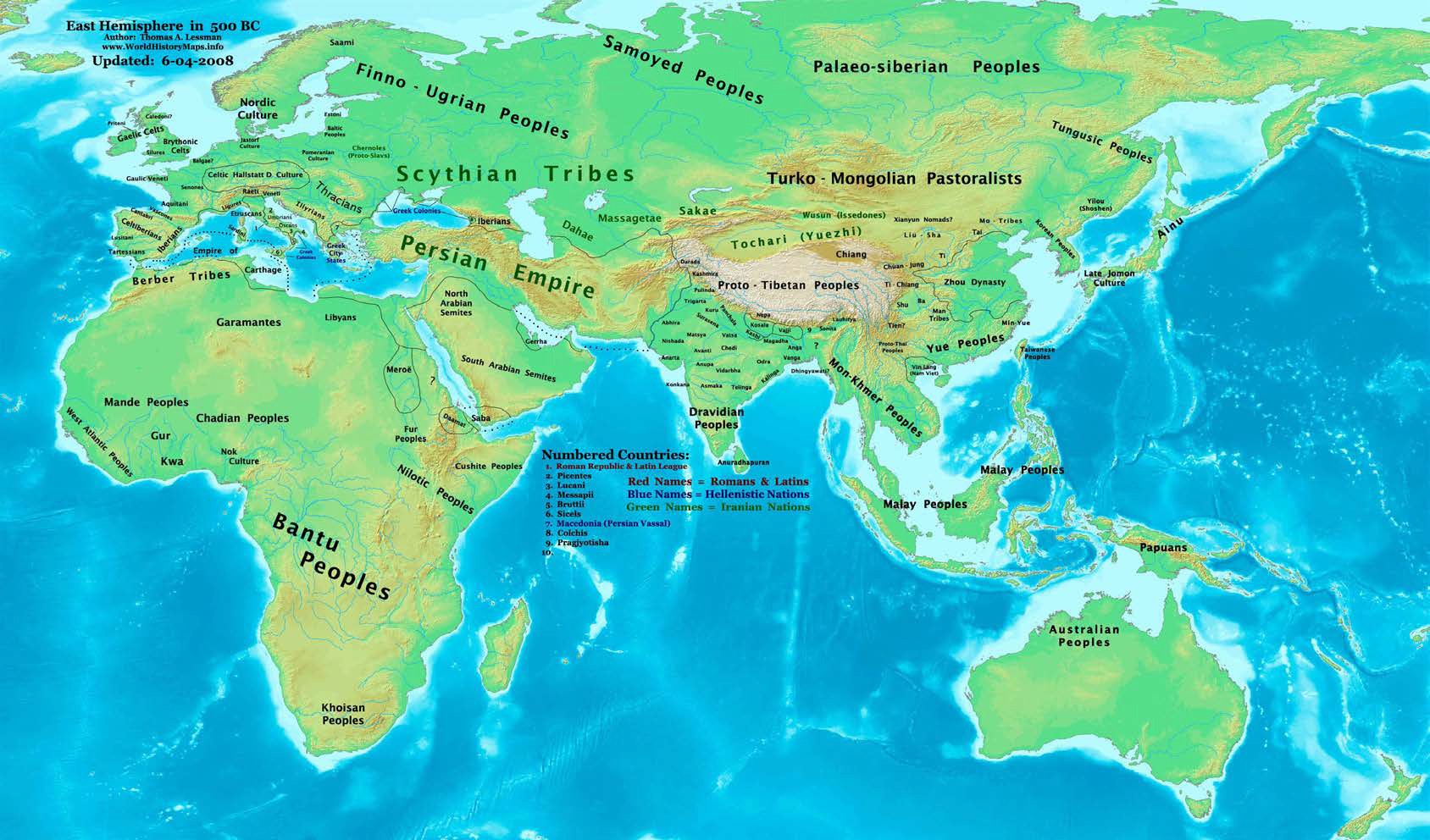 Map of Afro-Eurasia in 500 BCE