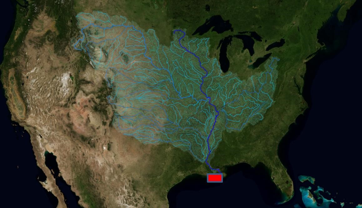 Showing the watershed of the Mississippi river 