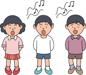 Three children singing.
