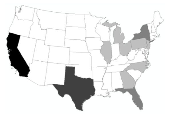 choropleth map of total population of state