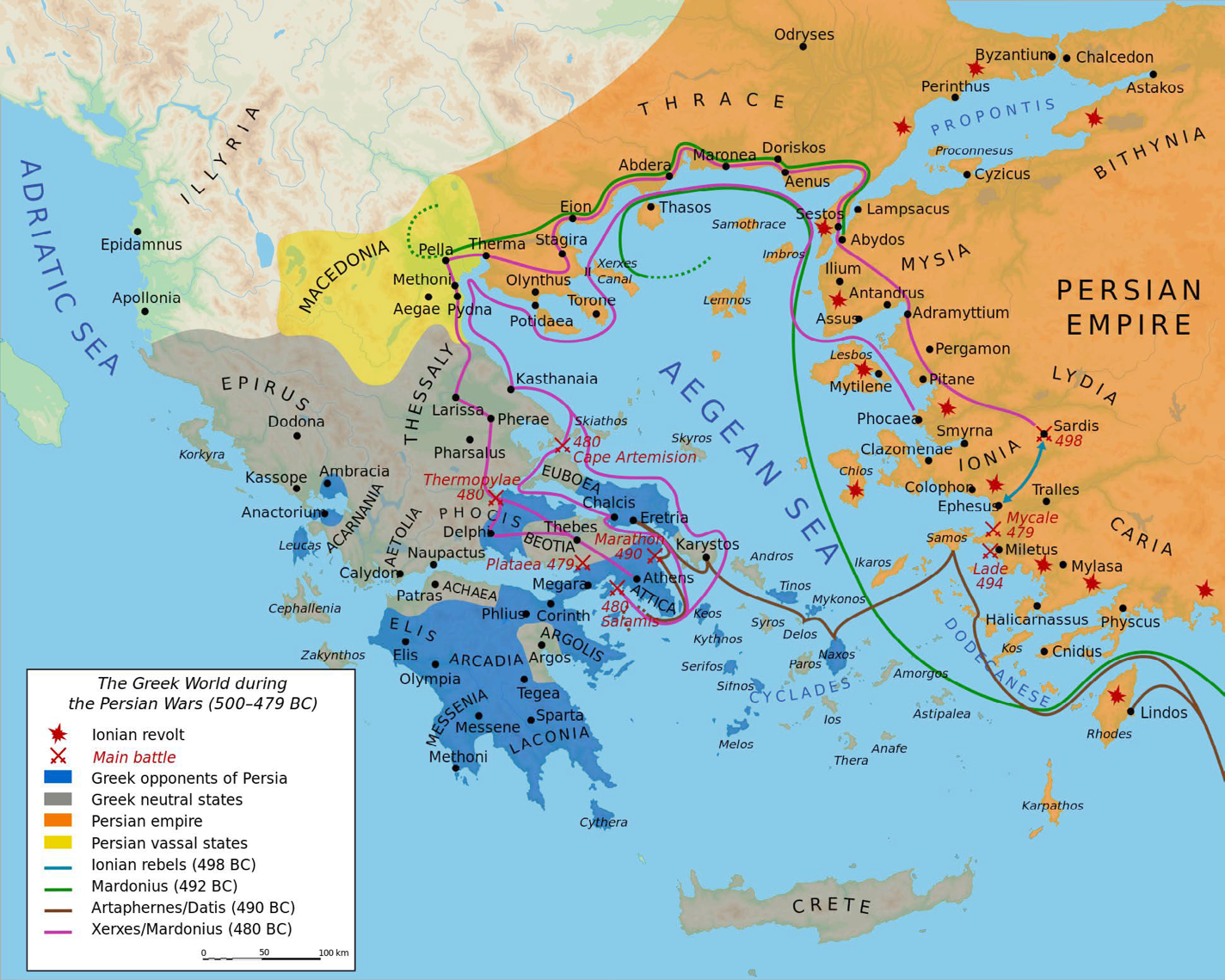Map of the Greek World during the Persian Wars (500-479 BCE)