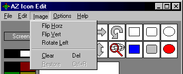A screenshot of an old icon editing tool interface with the image menu open
