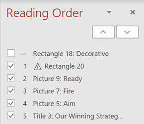 The Reading Order pane in MS PowerPoint.