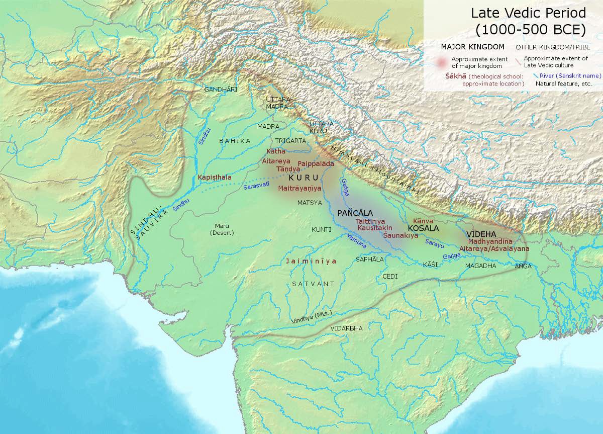 Map of The Late Vedic Age (1000-600 BCE)