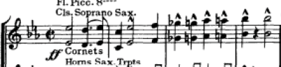 Musical notation of Eb major with the entire band playing ff