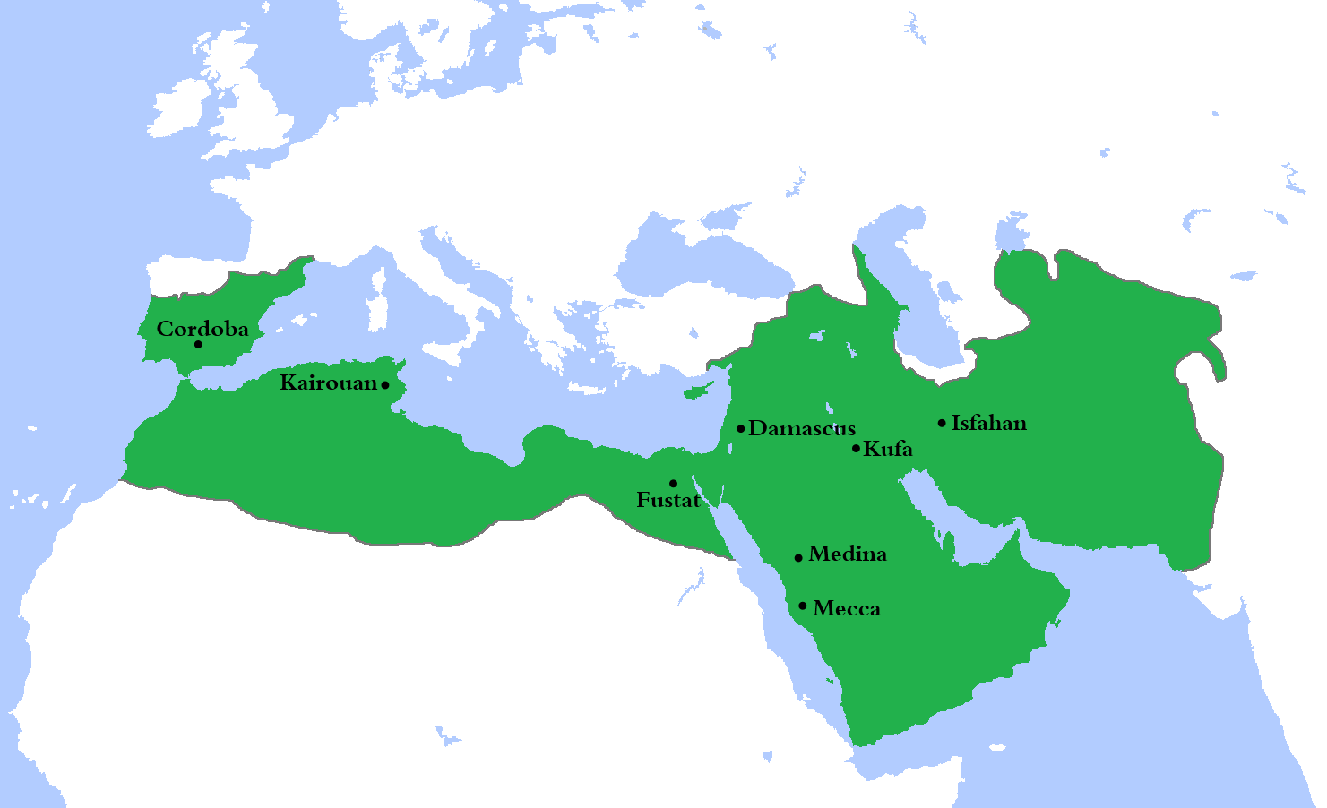 Map of The Umayyad Caliphate at its Greatest Extent