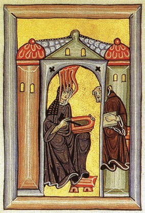 Depiction of Hildegard of Bingen in the Rupertsberger Codex of her Liber Scivias