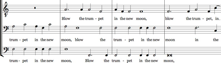 Musical notation of Homophony as text depiction in Byrd’s Sing Joyfully Unto God