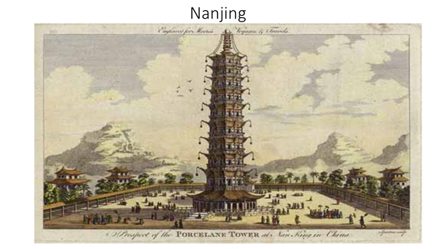 A drawing of the Porcelane Tower in Nanjing