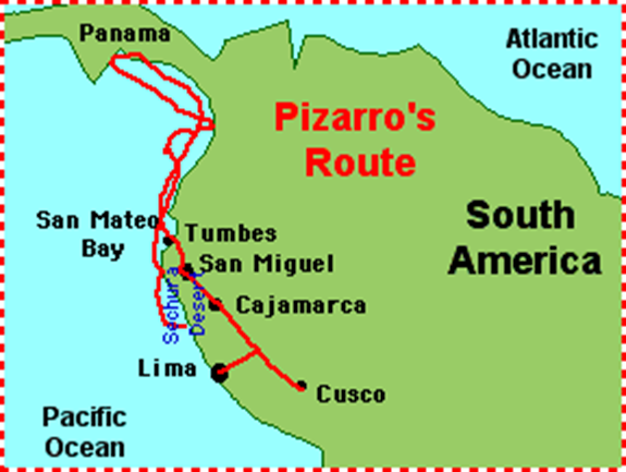 A map of pizarro's route