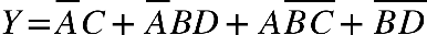 Y equals top enclose A C plus top enclose A B D plus A top enclose B top enclose C plus top enclose B top enclose D