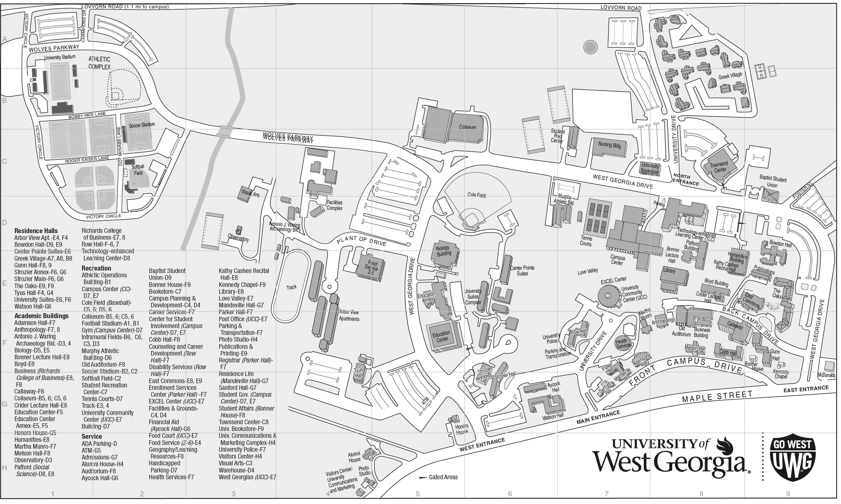 Campus Map of the university of west georgia