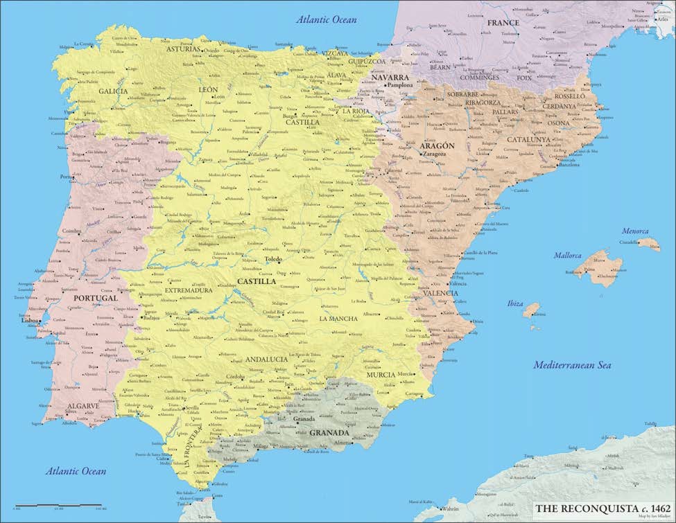 Map of Iberia in 1462 CE