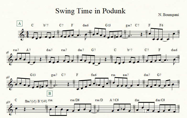 musical notes from swing time in podunk by boumpani