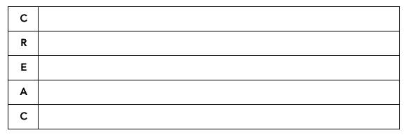 Image of five-row table with C R E A C in one column and blank space in the other.