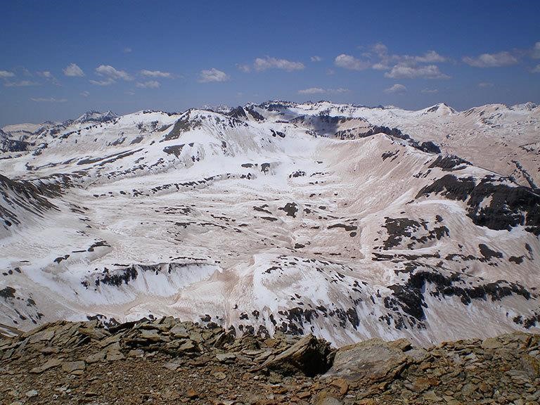 photo of dust deposition on mountain snowpack