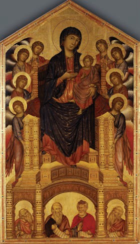 The Virgin Mary featured in a panel from an altarpiece painted by Cimabue around 1280