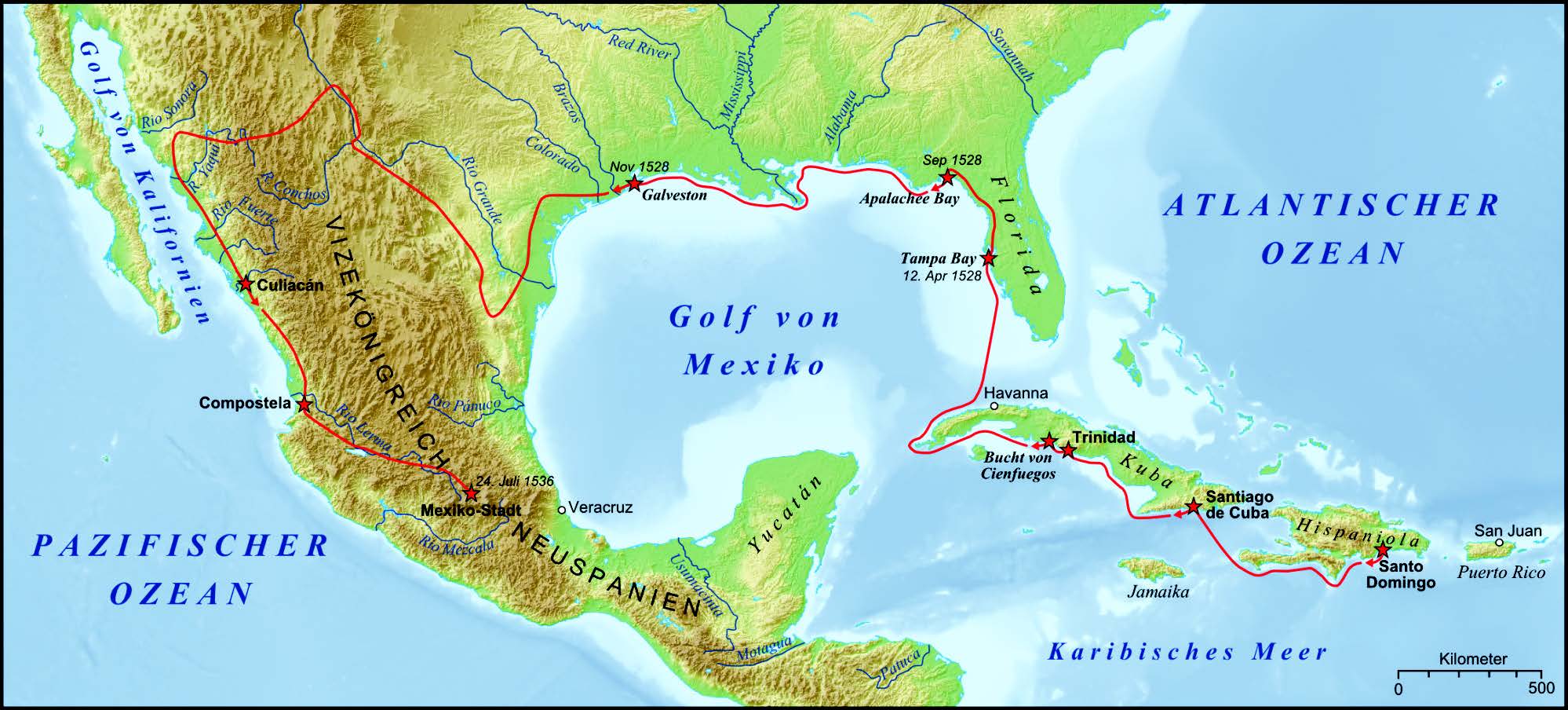 Map of Cabeza de Vaca’s Expedition