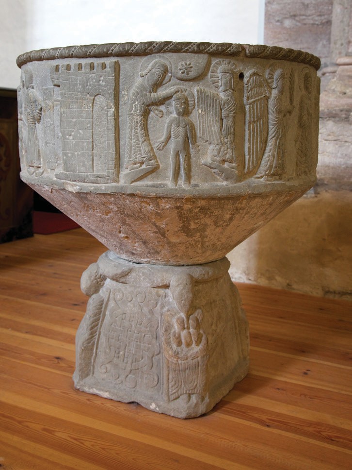 A Romanesque baptismal font from Grötlingbo Church, Sweden 