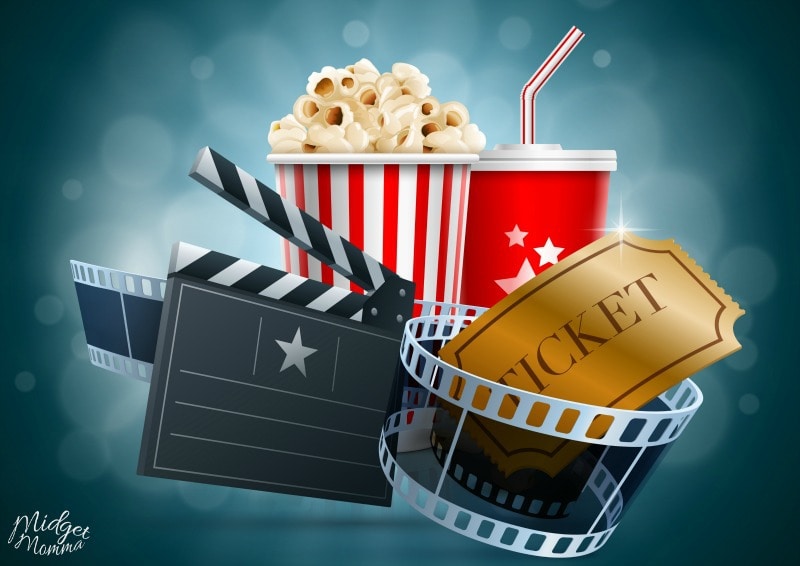 movie popcorn, ticket, film reel, and other movie icons