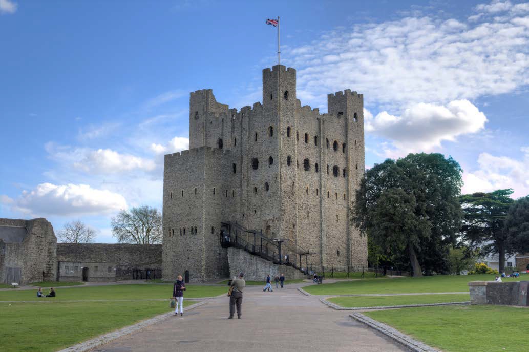 Rochester Castle. A stone castle built in the twelfth century.