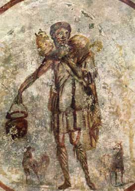 Christ as the Good Shepherd in a Third-Century CE Catacomb Painting