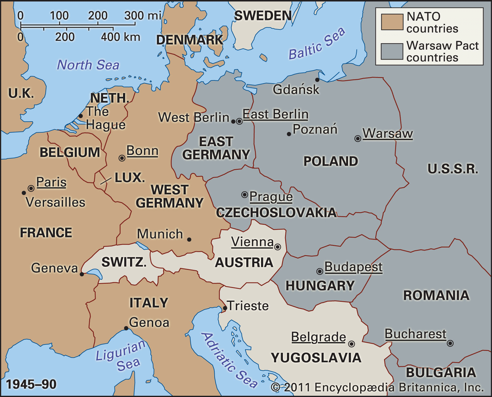 A map of Europe in 1945