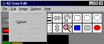 A screenshot of an old icon editing tool interface showing the edit menu