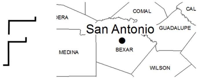 portion of the letter F and a San Antonio label, both with some lines missing
