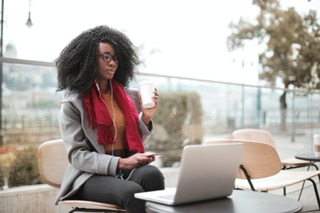 a woman on a computer