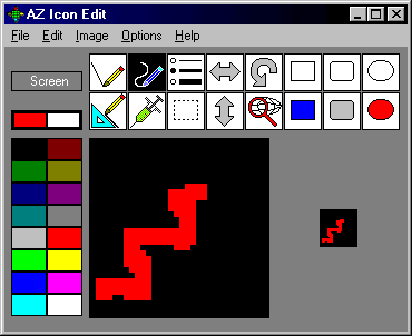 A screenshot of an old icon editing tool showing the various tools available