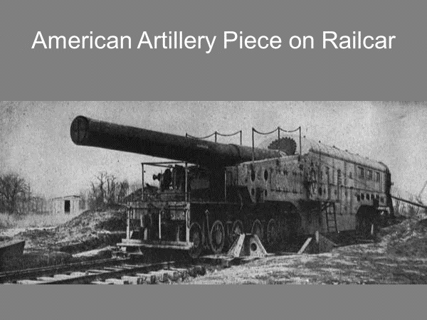 american artillery piece on railcar