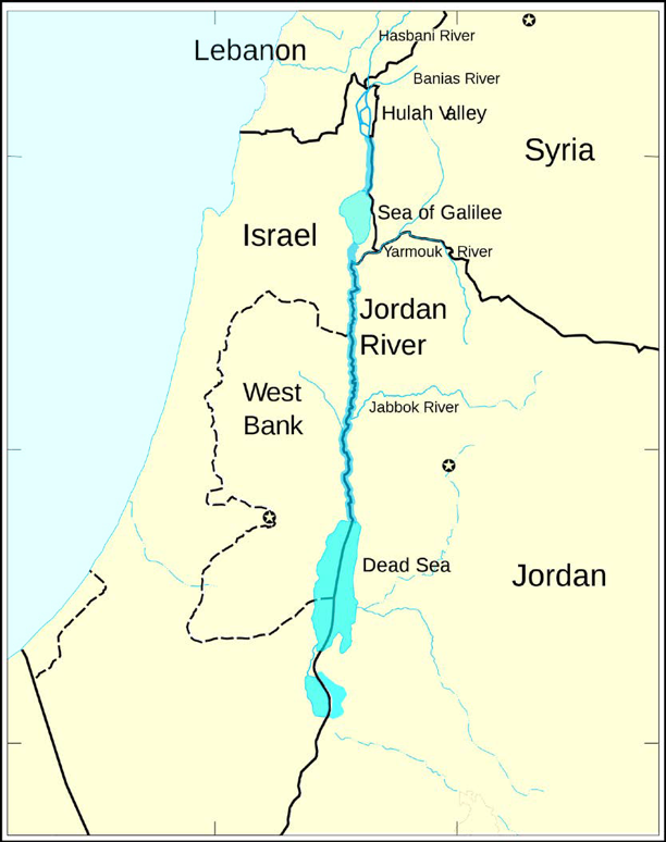 Map showing The Jordan River.