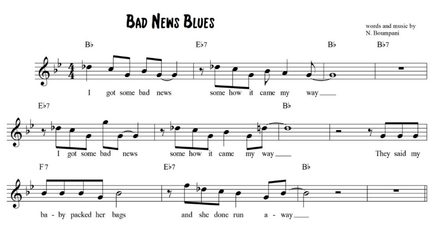music notes for bad news blues by boumpani 