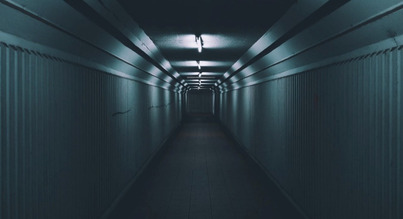 a hallway of lights