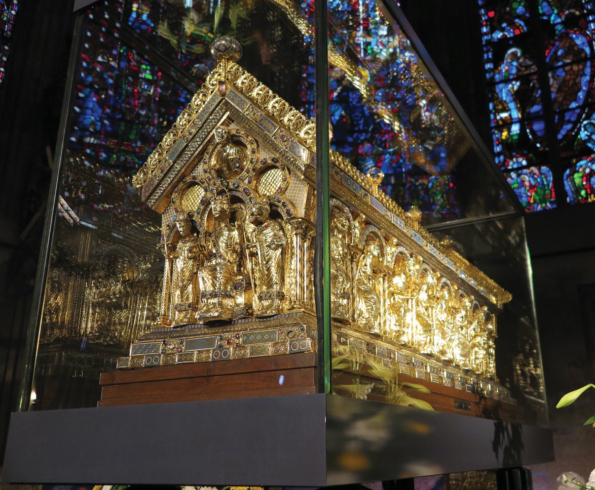 Shrine of Charlemagne, Interior of palatine chapel in Aachen Cathedral, Germany. 