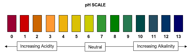 A chart of a ph scale showing increasing and decreasing acidity or alkalinity.