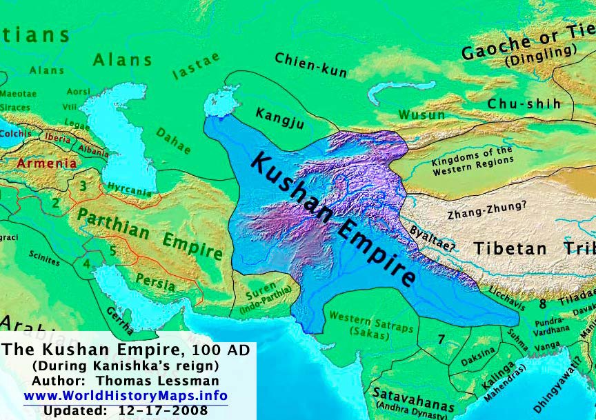 Map of the Kushan Empire during the reign of King Kanishka